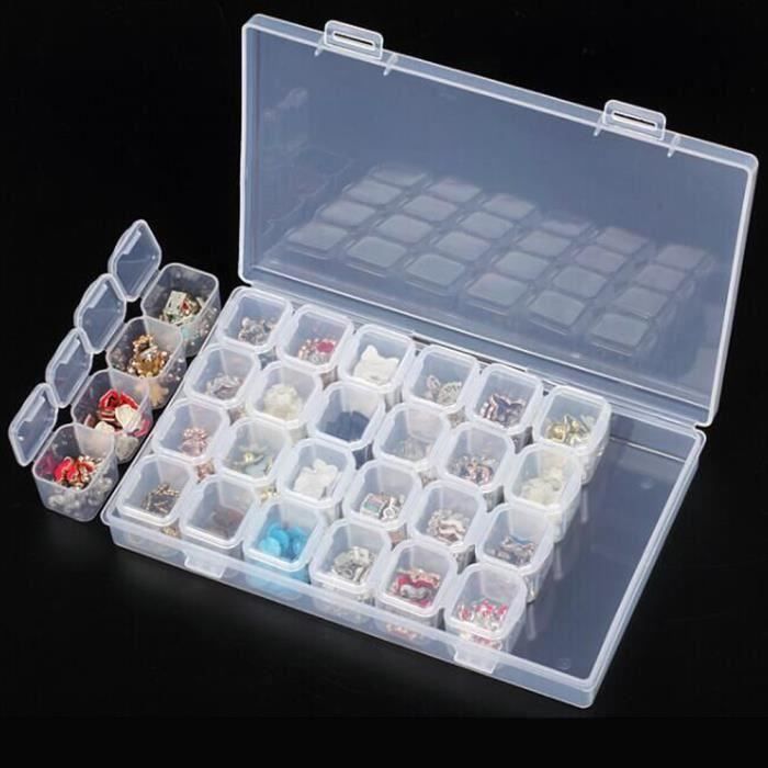 Boîte en plastique de stockage pour bijoux pour outils d'art d'ongle 28 fentes organisateur perles