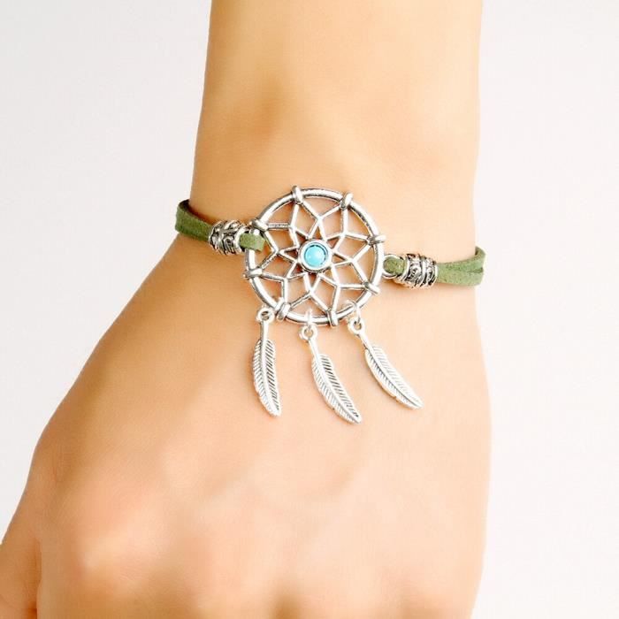 CARILLON A VENT - CARILLON EOLIEN,MIAMOR Mini Bracelet capteur de rêves - Type dark green