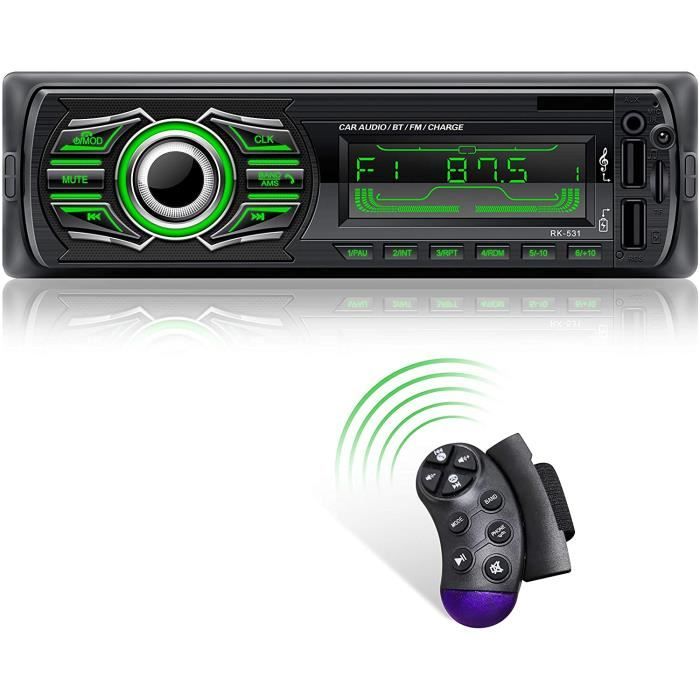 X-Reako Autoradio Bluetooth pour lecteur MP3, appels mains libres, radio FM, contrôle à distance du volant, charge rapide
