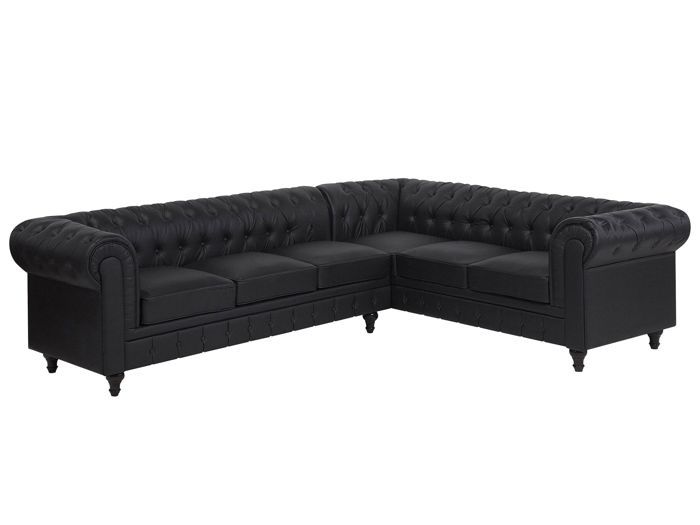 Beliani - Canapé d'angle à gauche en simili-cuir noir CHESTERFIELD