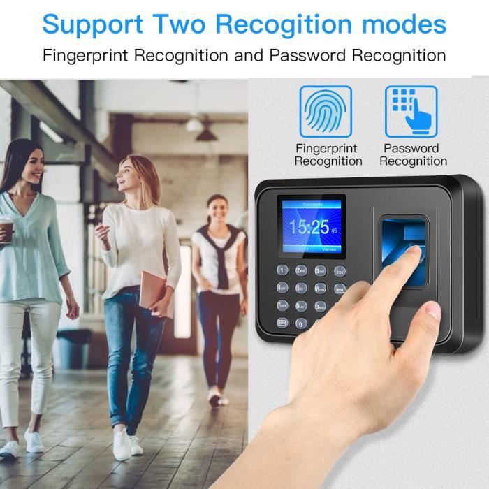 Boblov Machine de Présence d'Empreintes Digitales 2.4-TFT LCD Écran Intelligent Biométrique D'empreinte Digitale Mot de Passe Présen