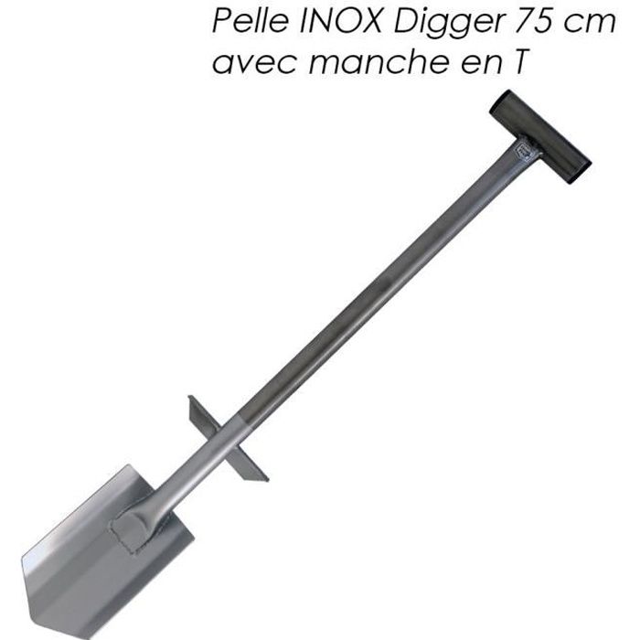 Pelle Inox Digger (RVS) 75 Cm manche en T et double marche pied