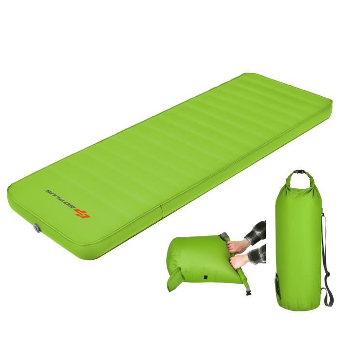 GOPLUS Matelas Gonflable,Tapis de Couchage de Camping Autogonflant avec 2 en 1 Sac de Pompe,Portable pour la Randonnée,Vert