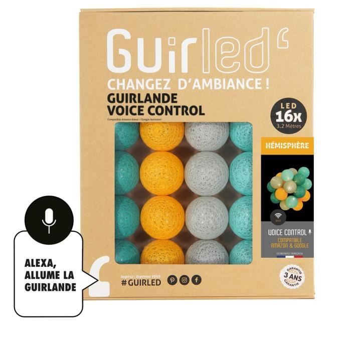 Guirlande lumineuse wifi boules coton LED USB - Commande Vocale - Amazon Alexa & Google Assistant - 16 boules 1,6m - Radiance