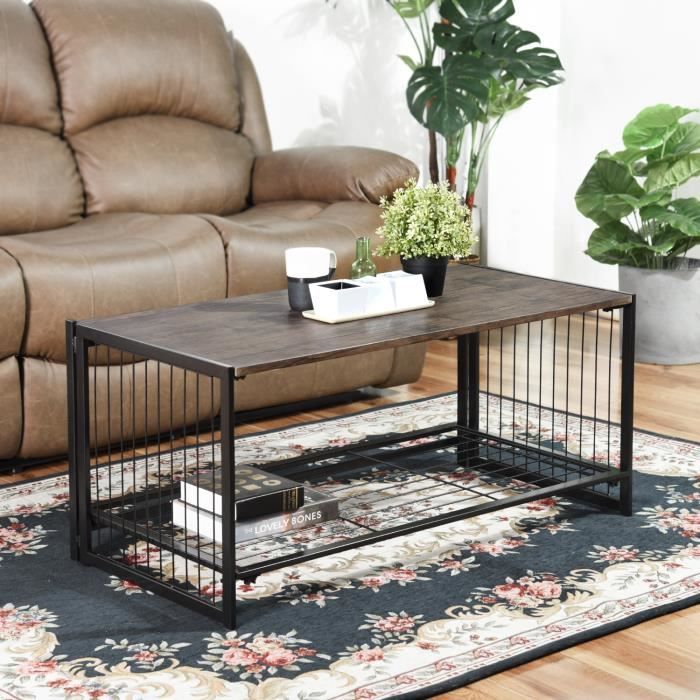 Homy Casa Table Basse Industriel - Armature en Métal - L 100 x p 50 x h 45 cm