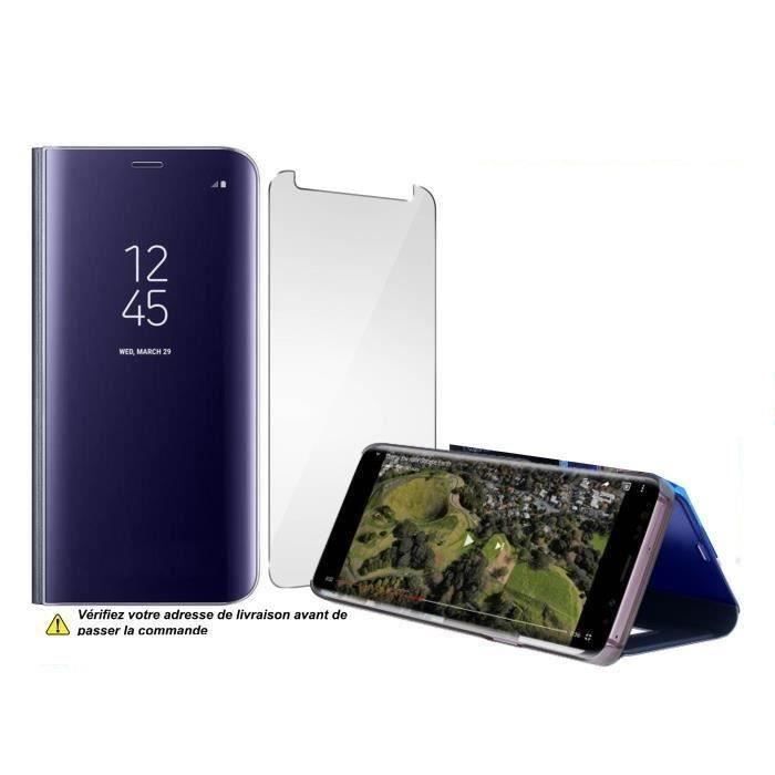MISSTARS® Xiaomi Redmi Note 9s - 9 Pro - 9 Pro Max , Coque Etui Housse Flip à rabat effet Miroir VIOLET + Verre de Protection Ecran