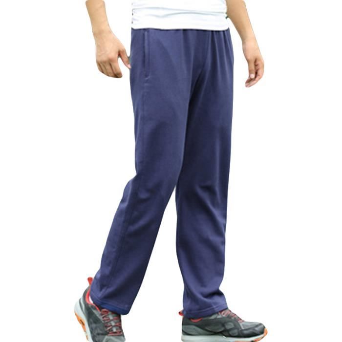 Pantalon de jogging Homme sport musculation en baggy Droit Pantalon Homme running uni 100% coton - Noir