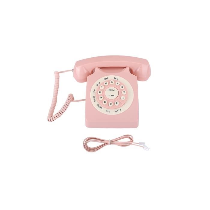 Téléphone rétro Classic Classic Vintage Téléphone câblé Téléphone Cordé Téléphone fixe Téléphone Rétro Téléphone Téléphone Rose