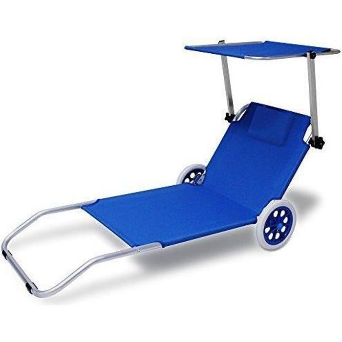 Couleur Bleu 1x Chaise Longue Pliable Ibiza Compacte et transportable -Toile imperméable Dossier réglable 4 Positions Pare-Soleil intégré CASARIA 