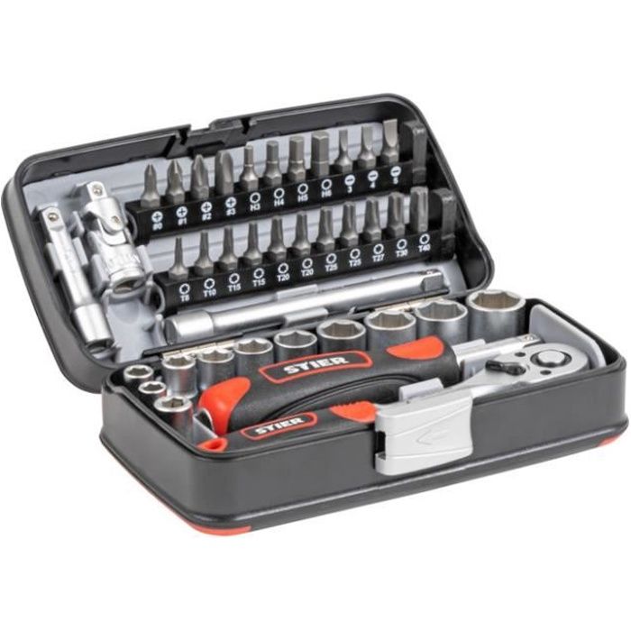 STIER Jeu de douilles et d'embouts 1/4- 38 pcs Carré creux Acier au chrome-vanadium Jeux de clés outils à douilles