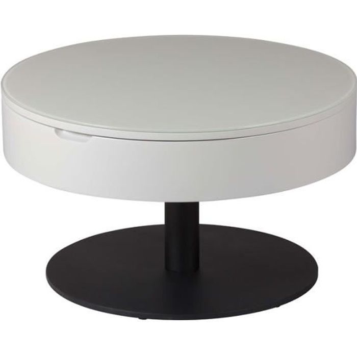 Table basse ronde relevable Gris clair/Anthracite mat - AONANG - L 70 x l 70 x H 40