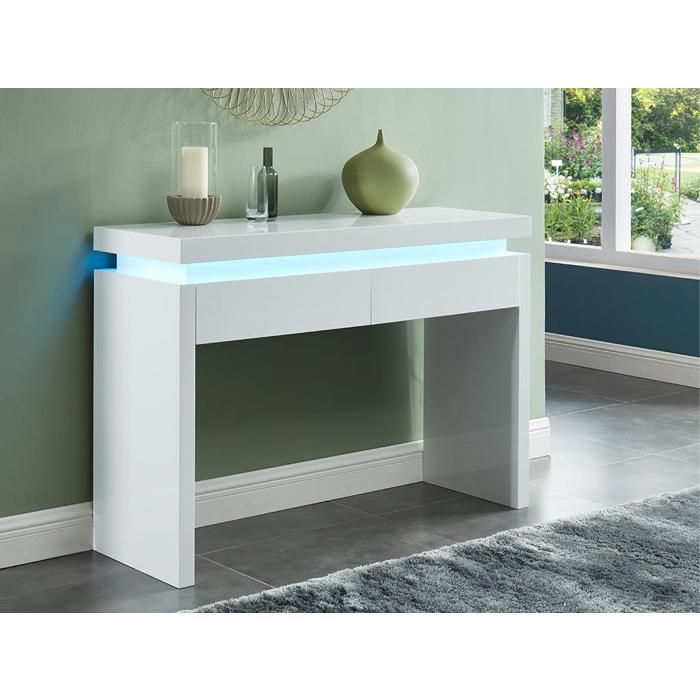 Console EMERSON II - LEDs - 2 tiroirs - MDF laqué blanc