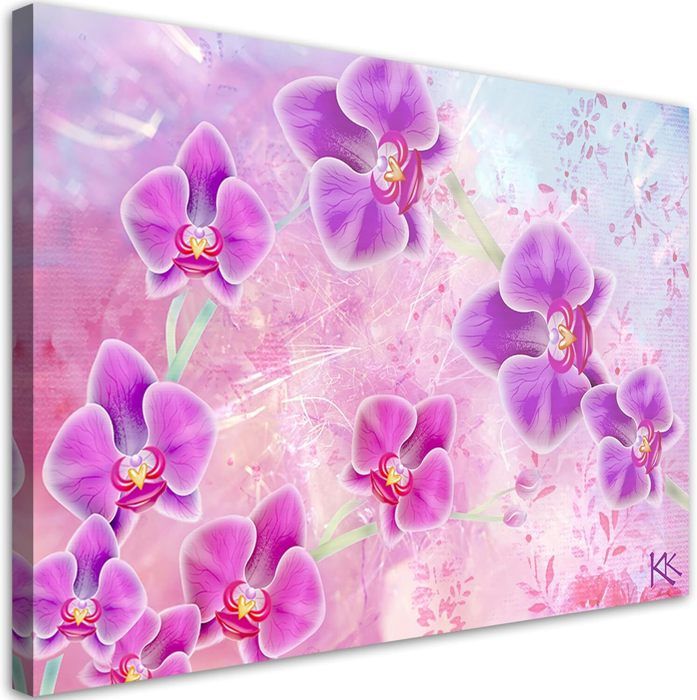 Tableau D'art Mural - Orchidées Florales Sur Toile - Impression Giclée Encadrée - Plusieurs Tailles
