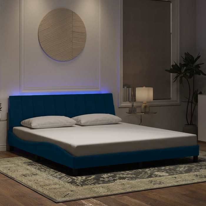 vidaXL Cadre de lit avec LED sans matelas Hanko bleu 180x200 cm velours 3213797
