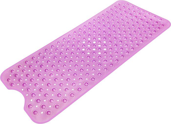 Tapis De Bain Antidérapant Pour Salle De Bain Avec Ventouses Et Trous De Drainage, Fond Rose, 38 X 68 Cm