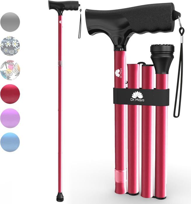 SupreGear Canne Pliante Réglable en Hauteur à 5 Niveaux avec Poignée en T et Sangle, Noir