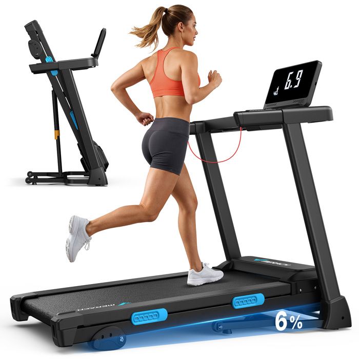 Tapis de course pliable – MERACH – Vitesse max 12Km - Inclinaison 6% - Connectivité app/Bluetooth – Ecran LED