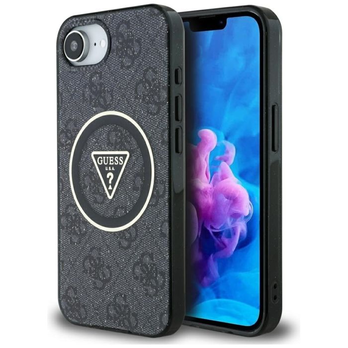 Coque Guess IML Metal Glitter 4G Circle Triangle MagSafe pour iPhone 16e - vue 2