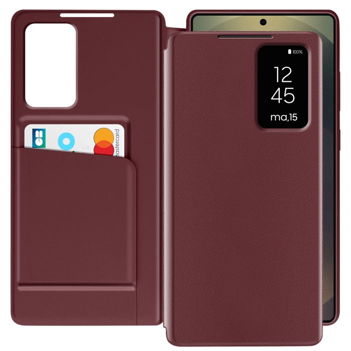Étui Fenêtre pour Samsung Galaxy S25 Ultra avec Clapet Porte-Carte Bordeaux