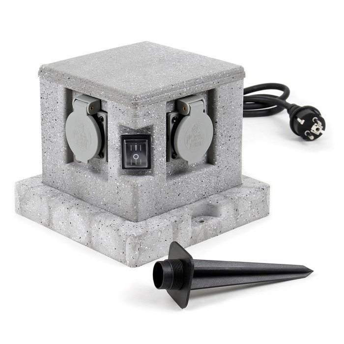 Wiltec Multiprise De Jardin IP44 Quadruple - Design Granit - 4 Prises + Câble 1,5m - 3680W