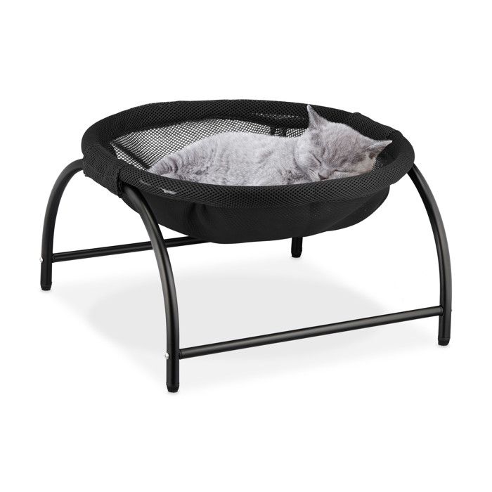 Meilleurs prix pour Relaxdays Lit surélevé pour votre chat siège et armature en polyester et acier H x L x P : 25 x 44 x 42 cm noir