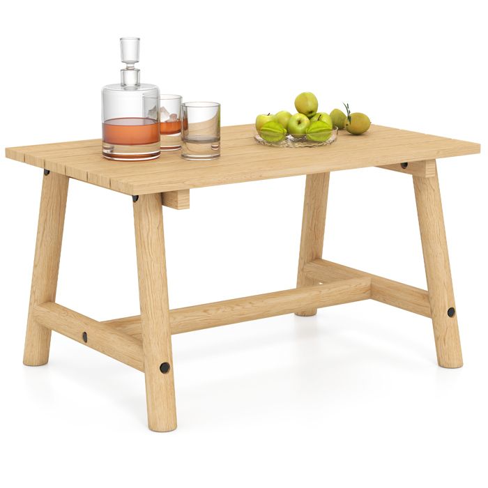 COSTWAY Table Rectangulaire de Jardin Extérieur en Bois Massif Plateau à Lattes pour Patio Balcon Salon Charge 125 kg Naturel