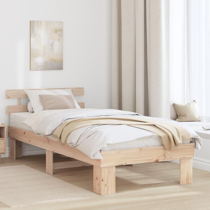 Lit simple Adulte Cadre de lit avec Tête de Lit - SOLOMON - 80x200 cm en bois de pin massif JILLS 51296