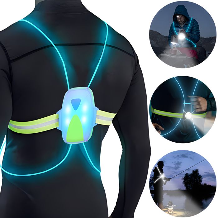 NISHEN gilet réfléchissant avec lampe frontale sécurité sport de nuit ajustable course/vélo/marche