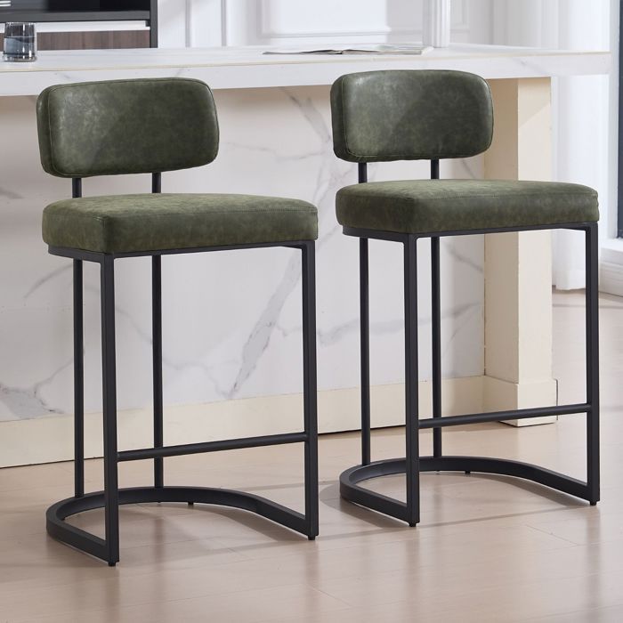 Ya-Home Tabouret de Bar Lot de 2 Chaise de Bar Moderne Tabouret Haut Industriel pour Cuisine Comptoir et Salon Cuir PU Vert