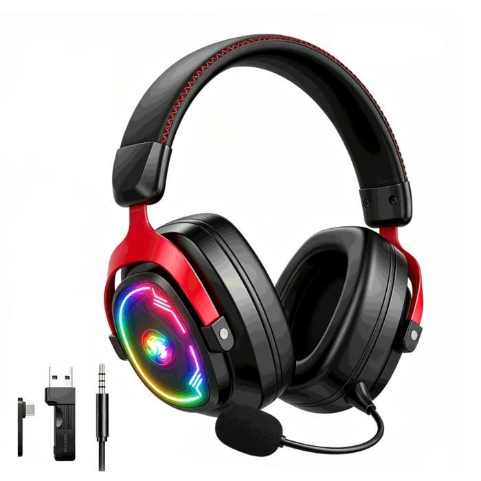 Casque Gaming Sans Fil - Néodyme de 50 mm - 2.4G/Bluetooth/USB/35mm pour PCPS5SwitchTéléphoneTablette - Microphone Amovible