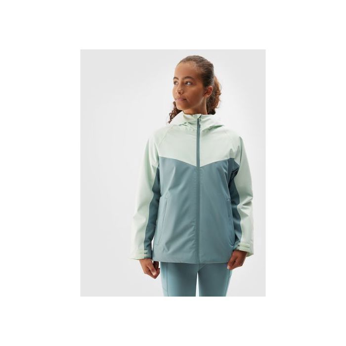Veste Trekking Fille 4F NeoDry 122 cm - Verte Imperméable Coupe-Vent avec Capuche et Poches Zippées