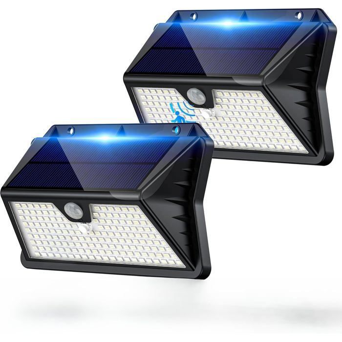 Lampe solaire extérieure - Giliwosy - 2 pièces - Détecteur de mouvement - IP65 étanche - 185 LED - Blanc froid - 6500K