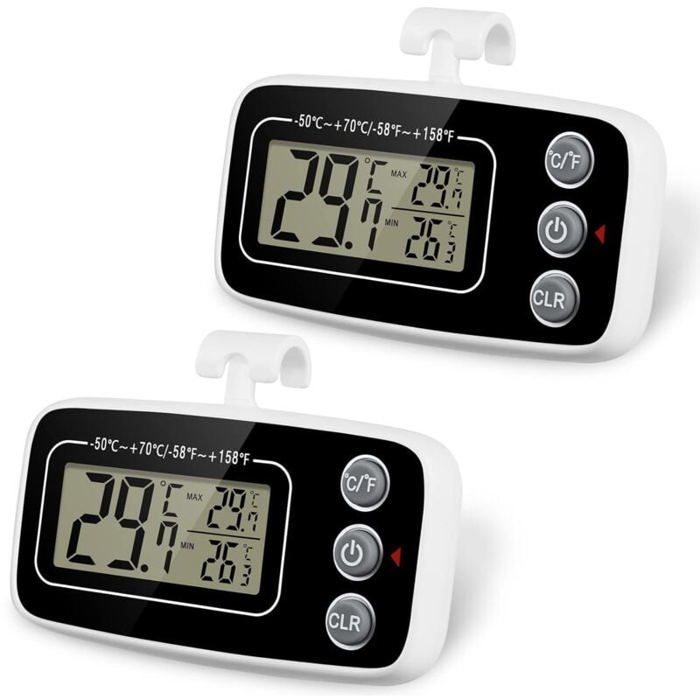 Thermomètre de réfrigérateur - OKZ® - Lot de 2 - Étanche IPX3 - Écran LCD 19 pouces - Enregistrement Max/Min