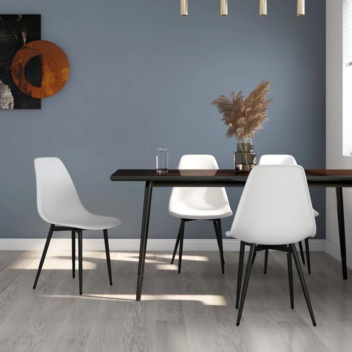Chaises à manger lot de 4 - Happiness - Blanc - PP (polypropylène) - Métal enduit de poudre - 46 x 52 x 84 cm Chaises à manger lot de 4 - Happiness - Blanc - PP (polypropylène) - Métal enduit de poudre - 46 x 52 x 84 cm