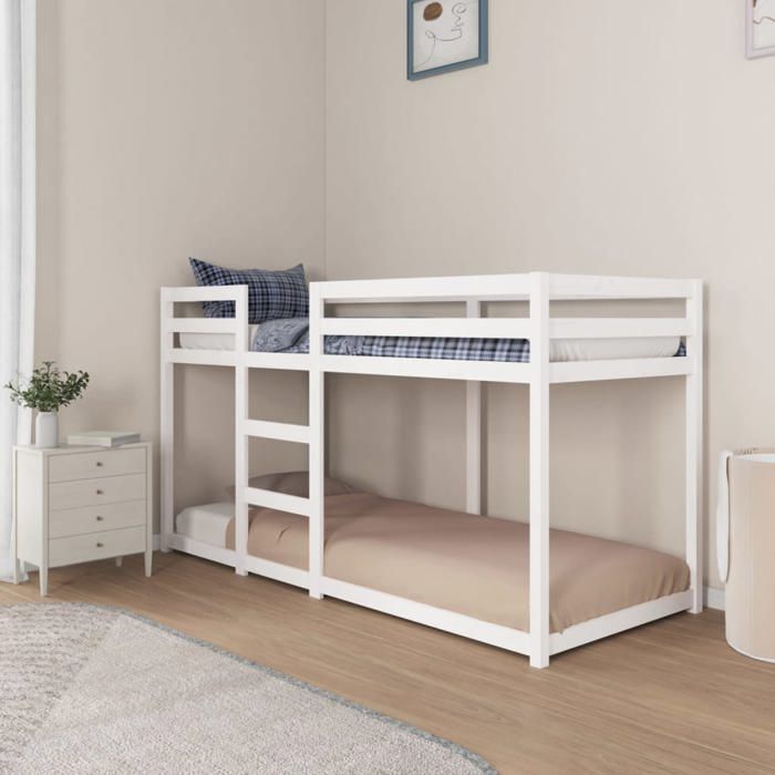 Blanc 80 x 200 cm - Lit Scandinave - Lit superposé - matelas non inclus - blanc 80x200 cm bois de pin massif 001_911745
