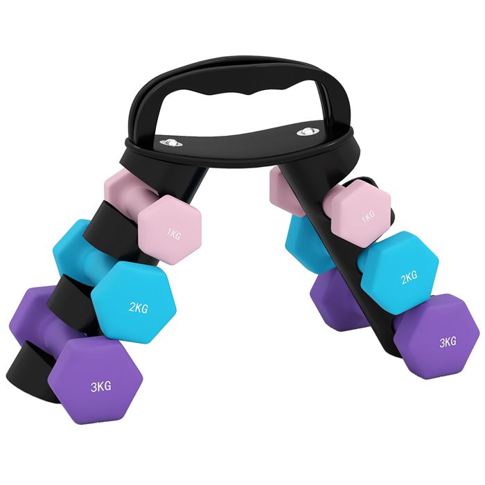 Lot dhaltères - SPORTNOW - forme hexagonale - 2 x 1 kg 2 x 2 kg 2 x 3 kg - avec support convertible dhaltères - multicolore