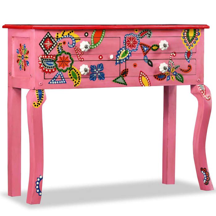 SALE 2026 Armoire/Cabinet à tiroirs Rose - Table console Bois de manguier massif Rose Peint à la main PRO604865921