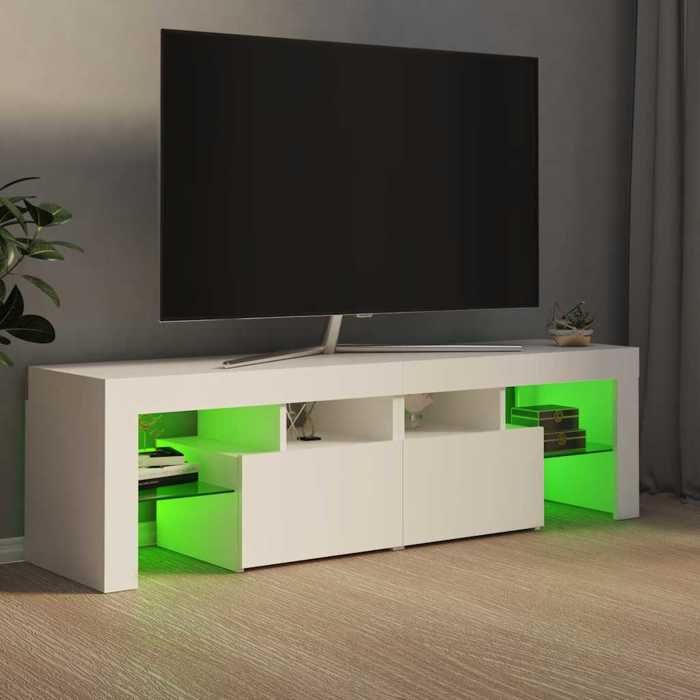 SALE Janvier MODERNE Table TV - MGH - Buffet TV - MEUBLE HIFI - avec lumières LED - Blanc 140x365x40 cm TT5352