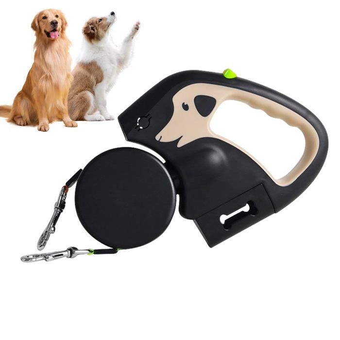 Laisse rétractable pour chien double de 3 mètresavecLED-360°Déclenchement automatique-Commande de sécurité à double bouton