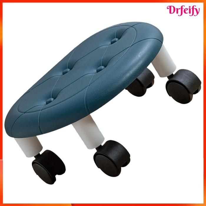 Akozon siège à roulettes bas Fuax – tabourets roulants ronds et bas en cuir roue universelle petit meuble tabouret Noir Bleu