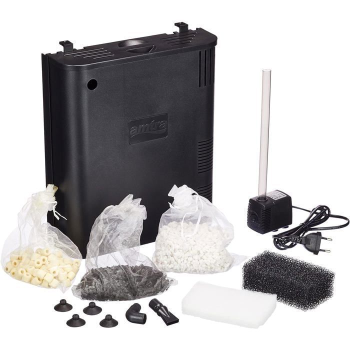 Filtre biologique interne pour aquarium - 520 L/h - 27x33x9 cm - Noir - Transparent - Submersible