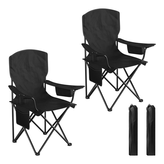 Chaise Camping Pliante - Lot de 2 WOLTU Fauteuil de Pêche - Sac Isotherme Léger Portable - Noir