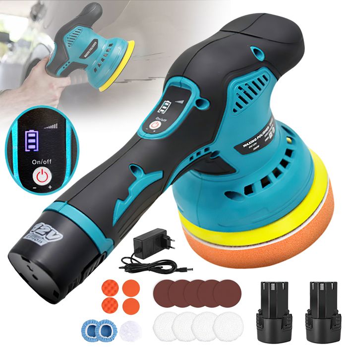 Polisseuse Voiture Sans Fil - Polisseuse 8 vitesse - amètre du disque 125mm - Vitesse 2800-5500RPM - 2 Batteries - Outils polissage