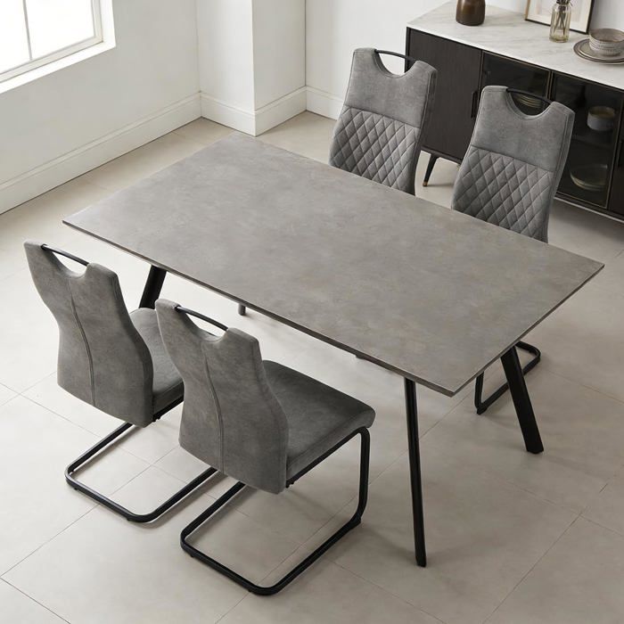 JIEXI Ensemble de table de salle à manger moderne avec 4 chaises rembourrées table de cuisine de 120 cm style industriel