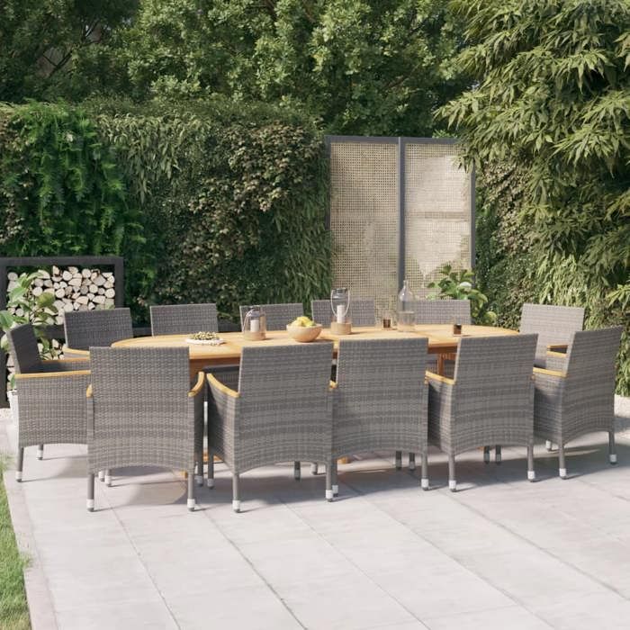 Salon de jardin - Maison Exclusive - 1 table + 12 chaises - Bois dacacia massif - Coussins gris