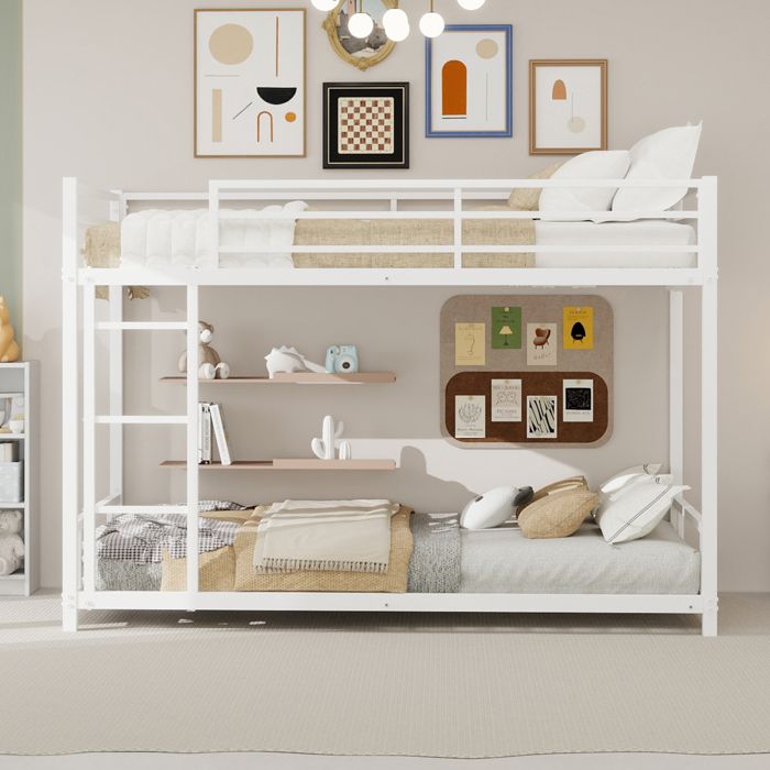 Lit superposé métal 2 lits simples solide silencieux barrière sécurité sans sommier à ressorts
