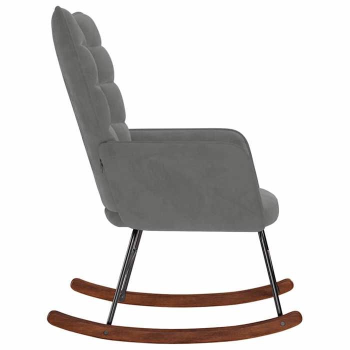 Fauteuil Allaitement - Gris - Chaise à bascule - Rocking Chair - Gris foncé Velours 61x78x98 cm F1564