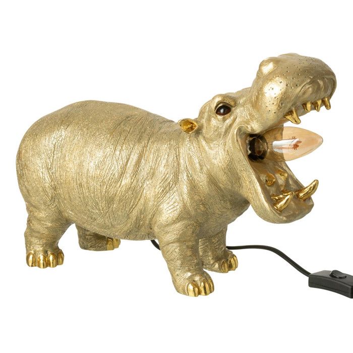 Lampe à Poser en Résine Hippopotame 37cm Doré