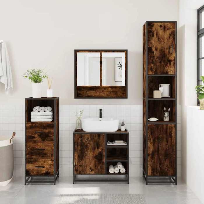 Lot de meubles de salle de bain 3 pièces résistant aux rayuresDesign peu encombrant Chêne fumé bej69w16