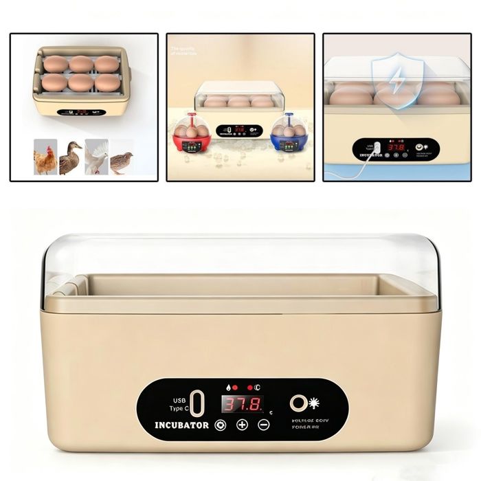 Couveuse Oeuf Automatique - pour 6 Oeufs - avec Lampe à Œuf - retournement automatique - Contrôle de Température - Incubateur
